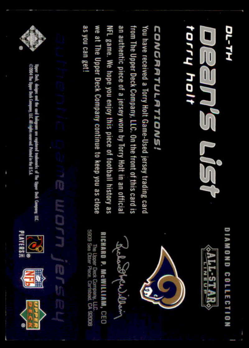 Torry Holt Card 2004 UD Diamond All-Star Dean's List Jersey #DLTH  Image 2