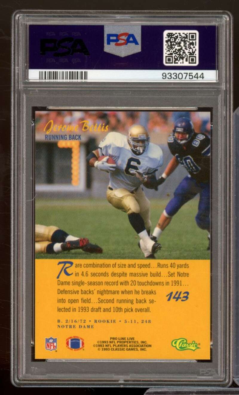 Jerome Bettis Rookie Card 1993 Pro Line Live #143 PSA 9 Image 2