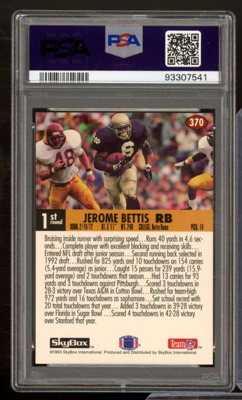 Jerome Bettis Rookie Card 1993 Skybox Impact #370 PSA 9 Image 2