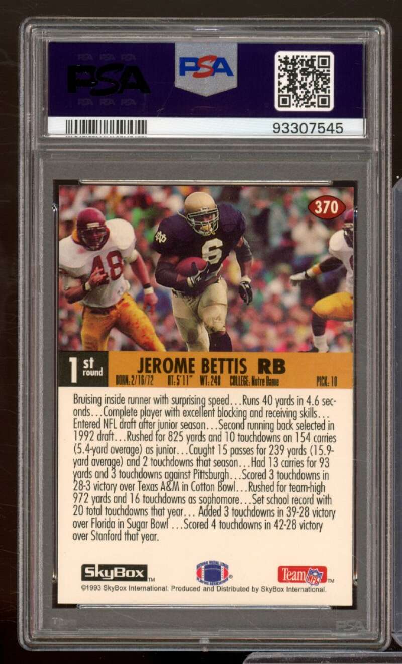 Jerome Bettis Rookie Card 1993 Skybox Impact #370 PSA 10 Image 2