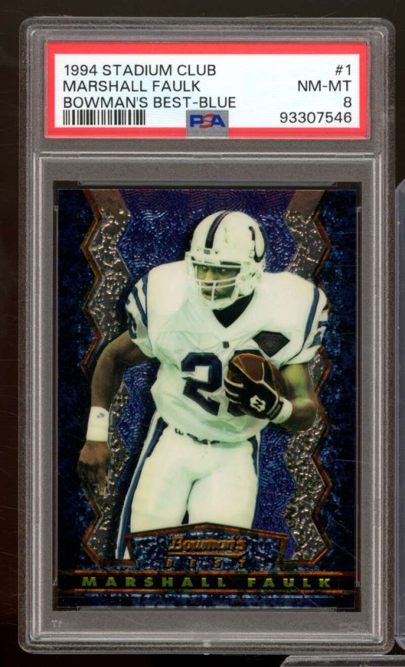 Marshall Faulk Rookie Card 1994 Stadium Club Bowman'S Best-Blue #1 PSA 8 Image 1