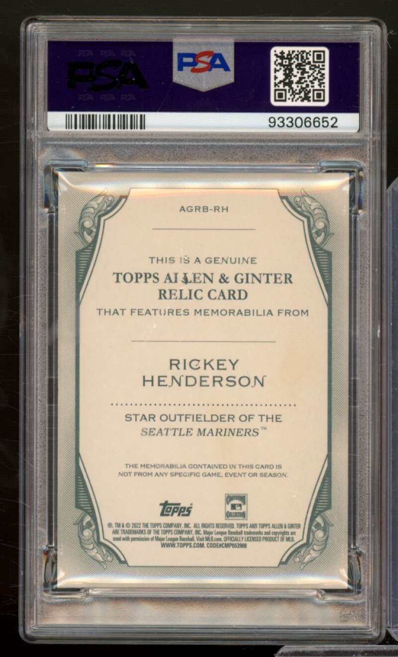 Rickey Henderson Card 2022 Allen Ginter Full Size Relics (pop 4) #Agrbrh PSA 10 Image 2