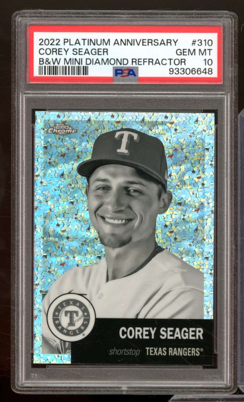 Corey Seager Card 2022 Topps Platinum Anniversary BW Mini Diamond #310 PSA 10 Image 1