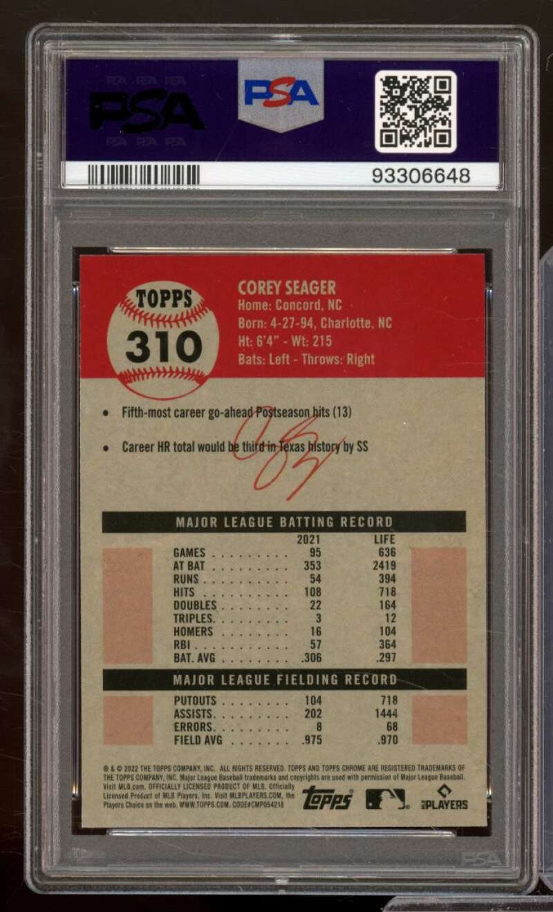 Corey Seager Card 2022 Topps Platinum Anniversary BW Mini Diamond #310 PSA 10 Image 2