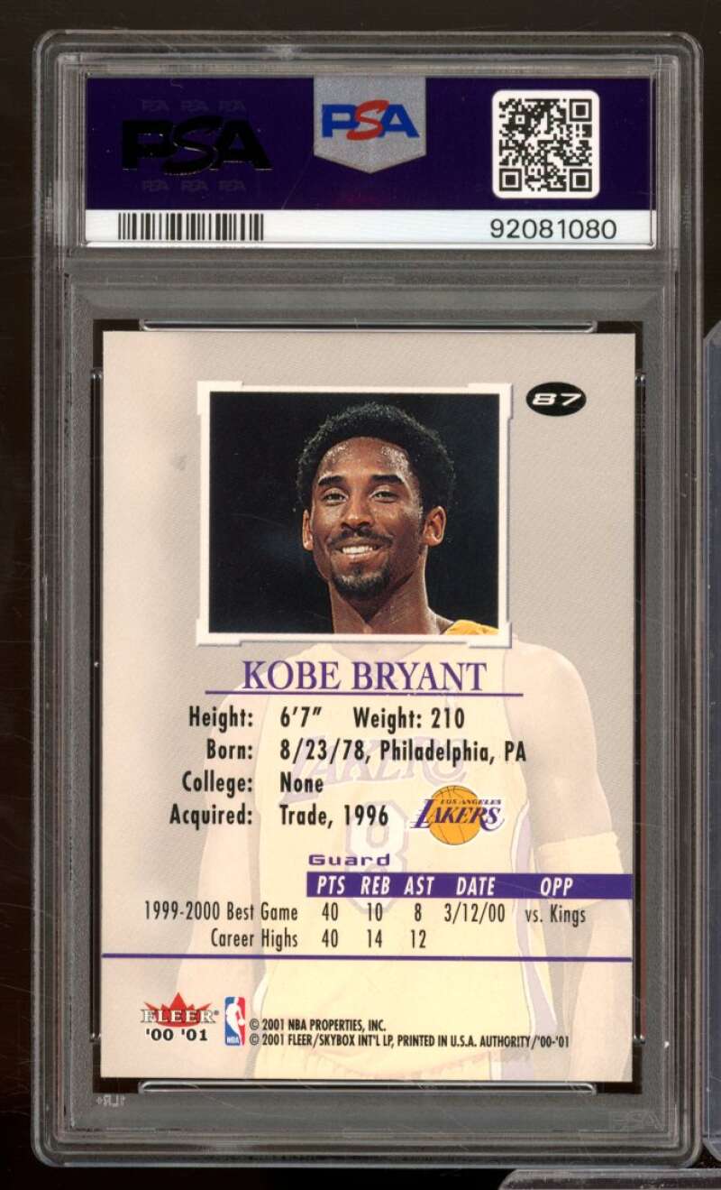 Kobe Bryant Card 2000-01 Fleer Authority #87 PSA 9 Image 2