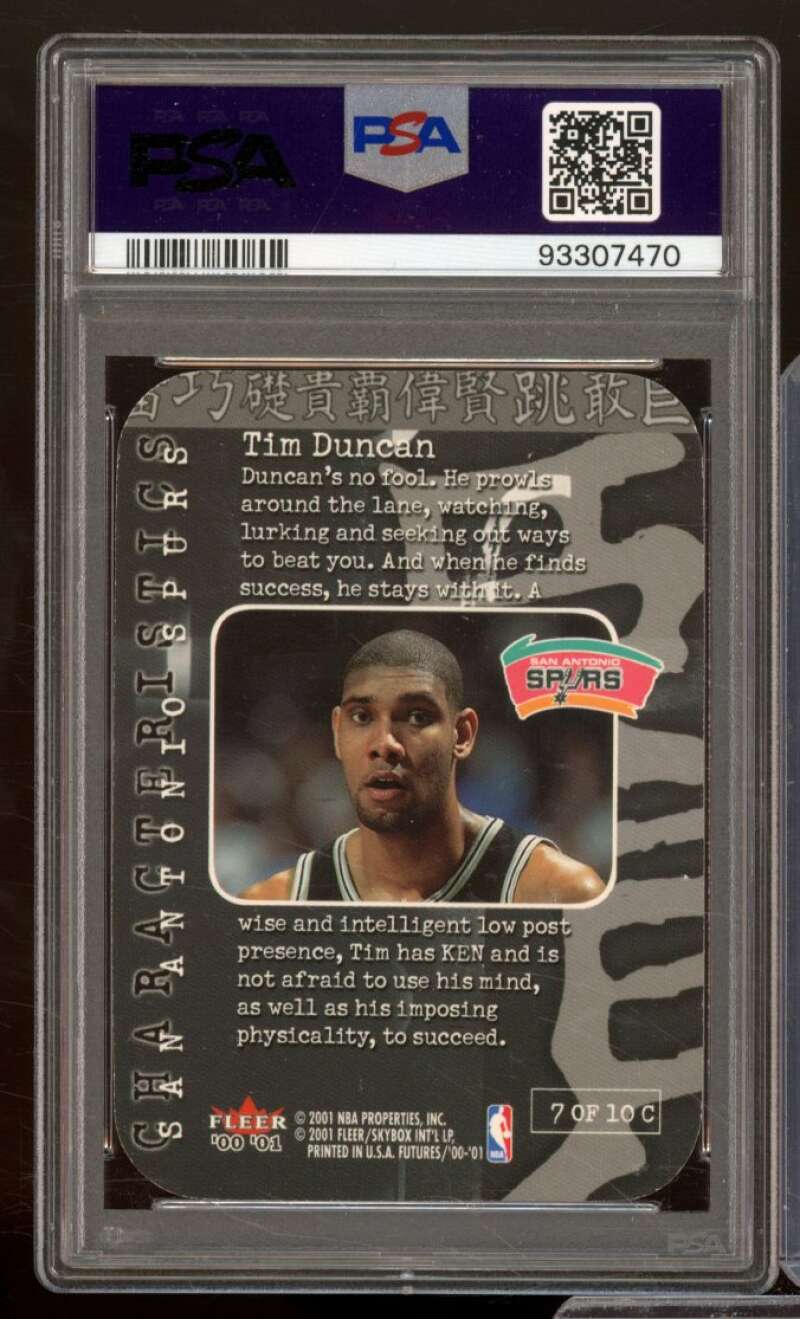 Tim Duncan Card 2000-01 Fleer Futures #7 PSA 9 Image 2