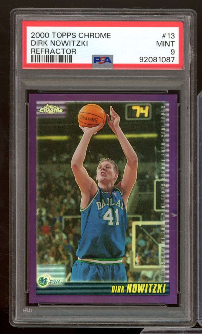 Dirk Nowitzki Card 2000-01 Topps Chrome Refractor #13 PSA 9 Image 1