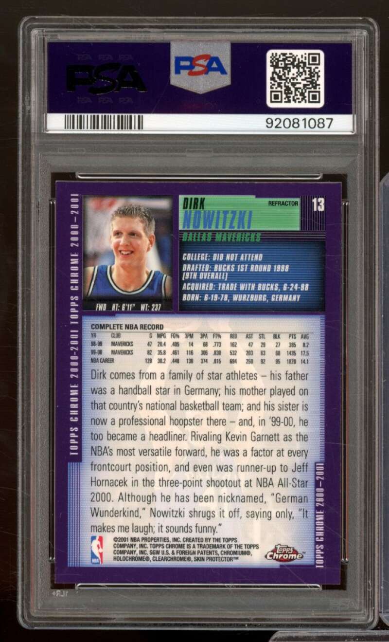 Dirk Nowitzki Card 2000-01 Topps Chrome Refractor #13 PSA 9 Image 2