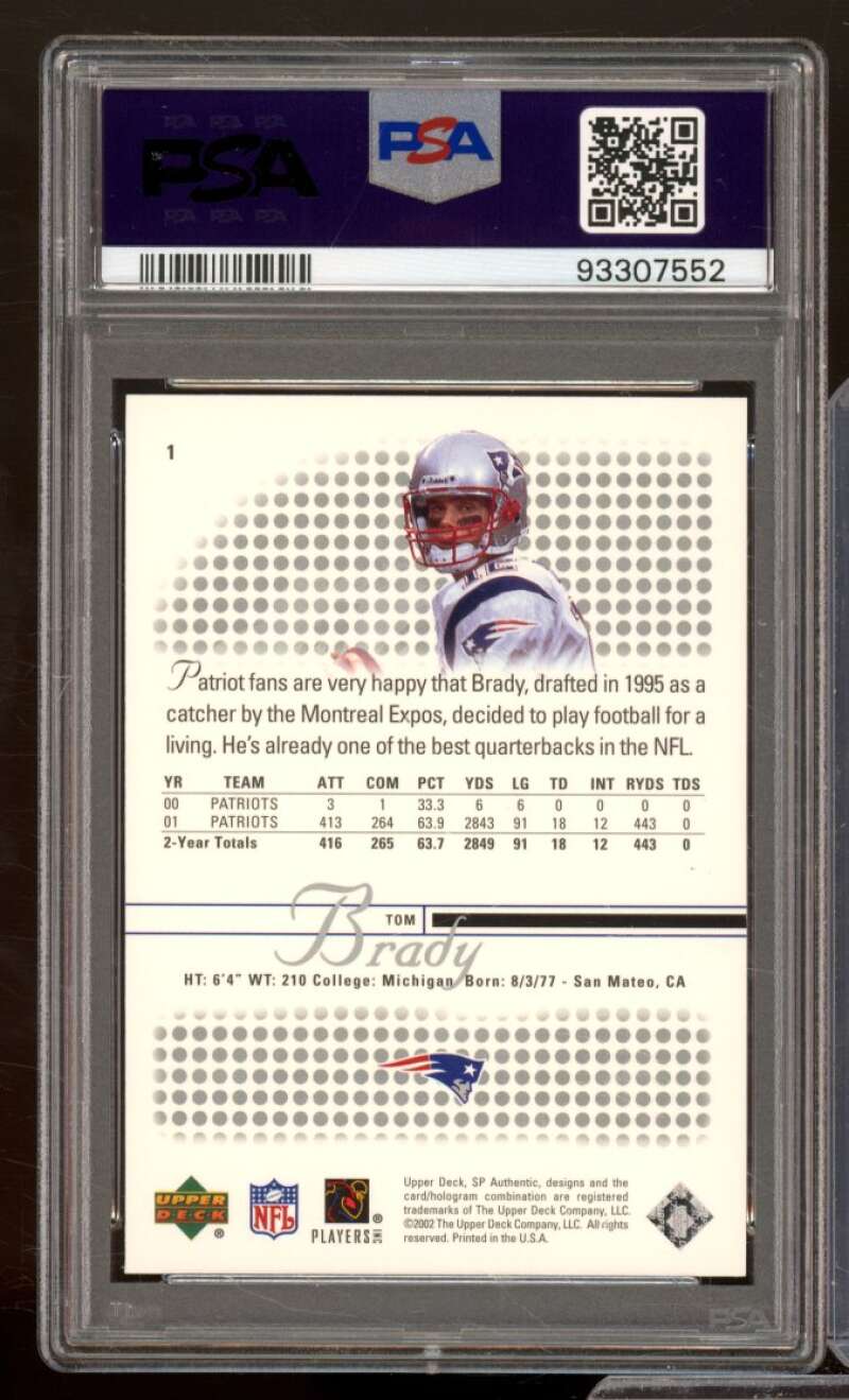 Tom Brady Card 2002 SP Authentic #1 PSA 10 Image 2