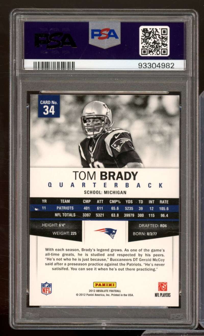 Tom Brady Card 2012 Panini Absolute Retail #34 PSA 9 Image 2