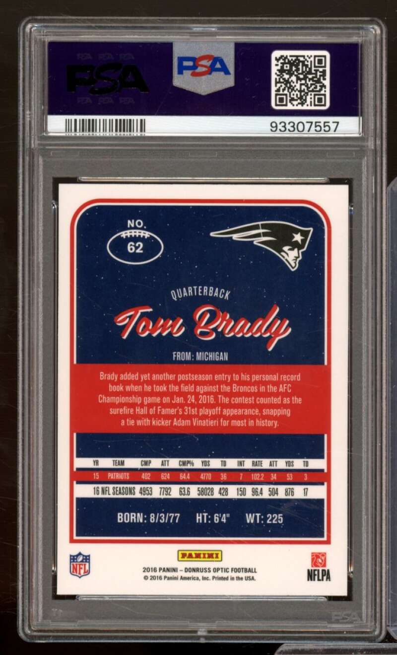 Tom Brady Card 2016 Donruss Optic #62 PSA 10 Image 2