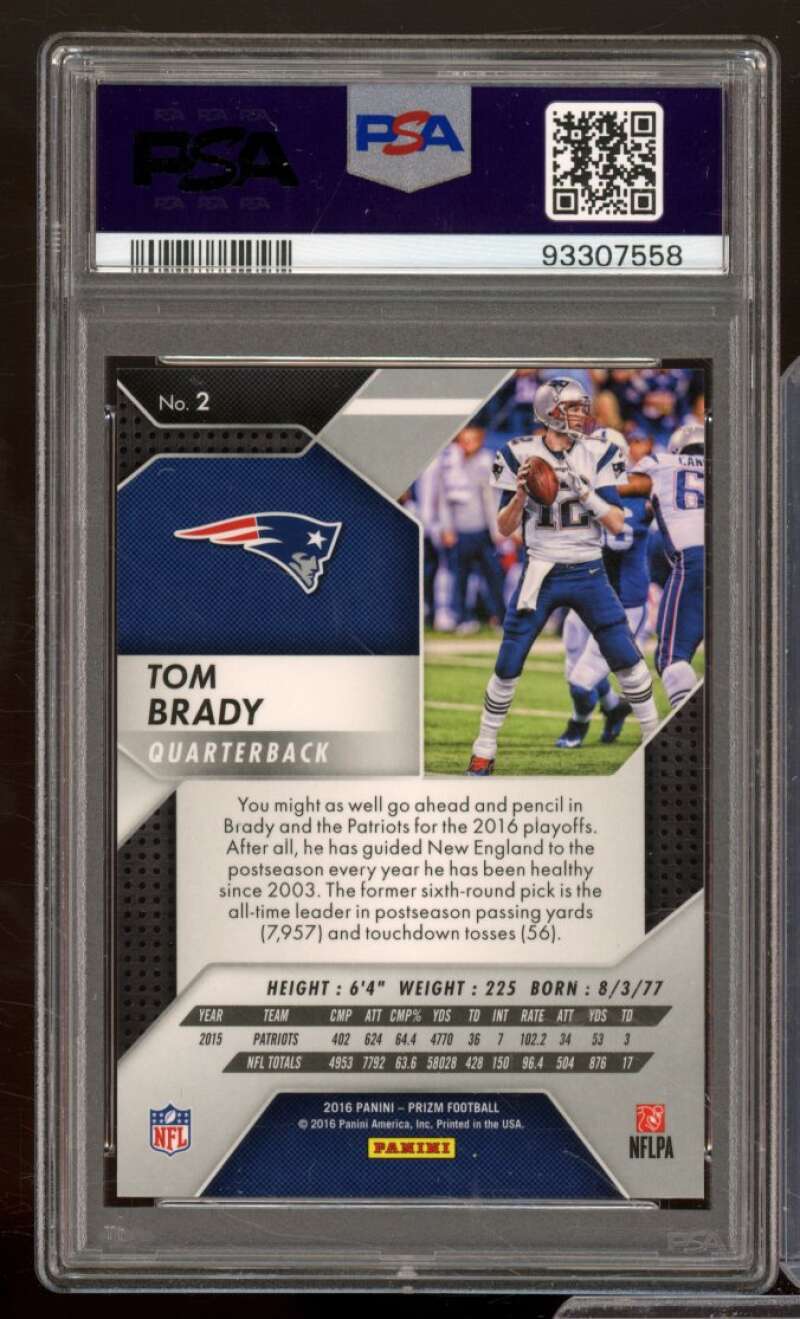 Tom Brady Card 2016 Panini Prizm #2 PSA 10 Image 2