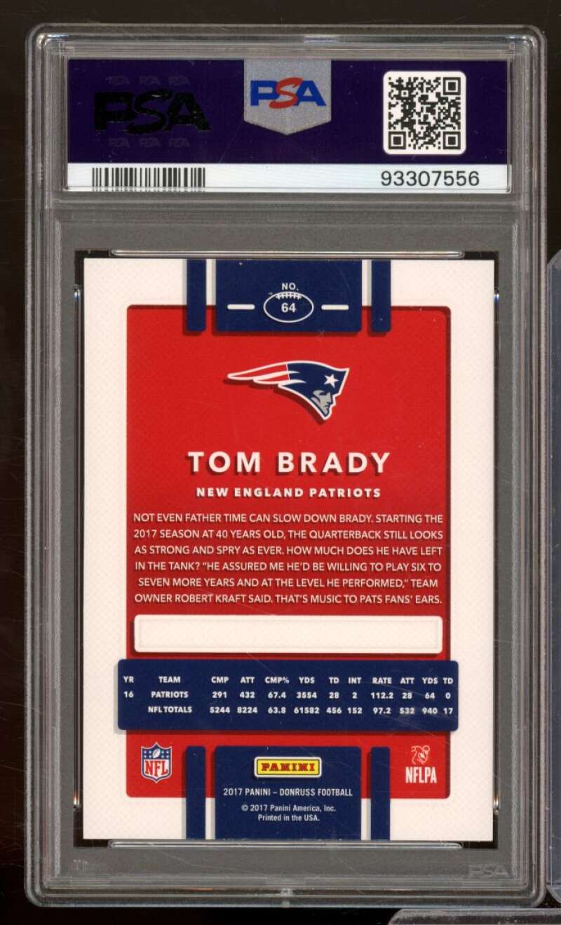 Tom Brady Card 2017 Panini Donruss #64 PSA 9 Image 2