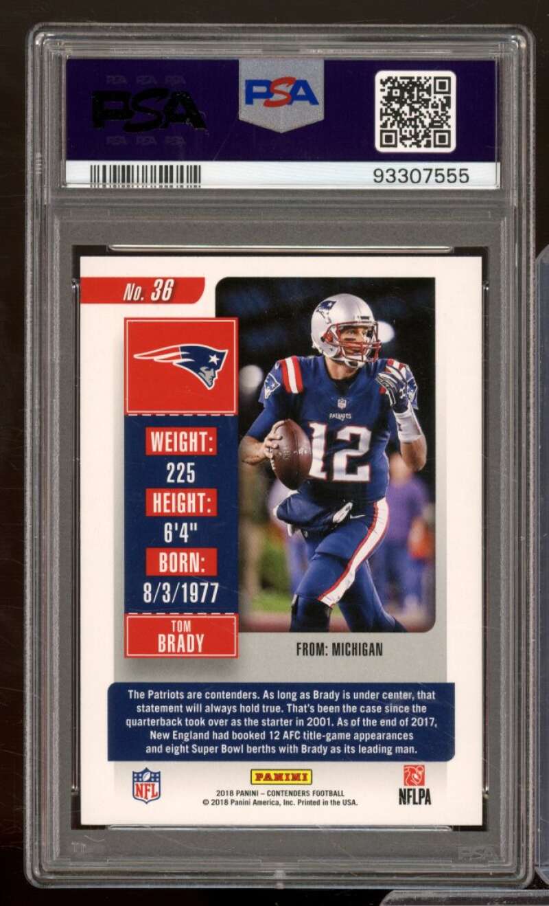 Tom Brady Card 2018 Panini Contenders #36 PSA 10 Image 2