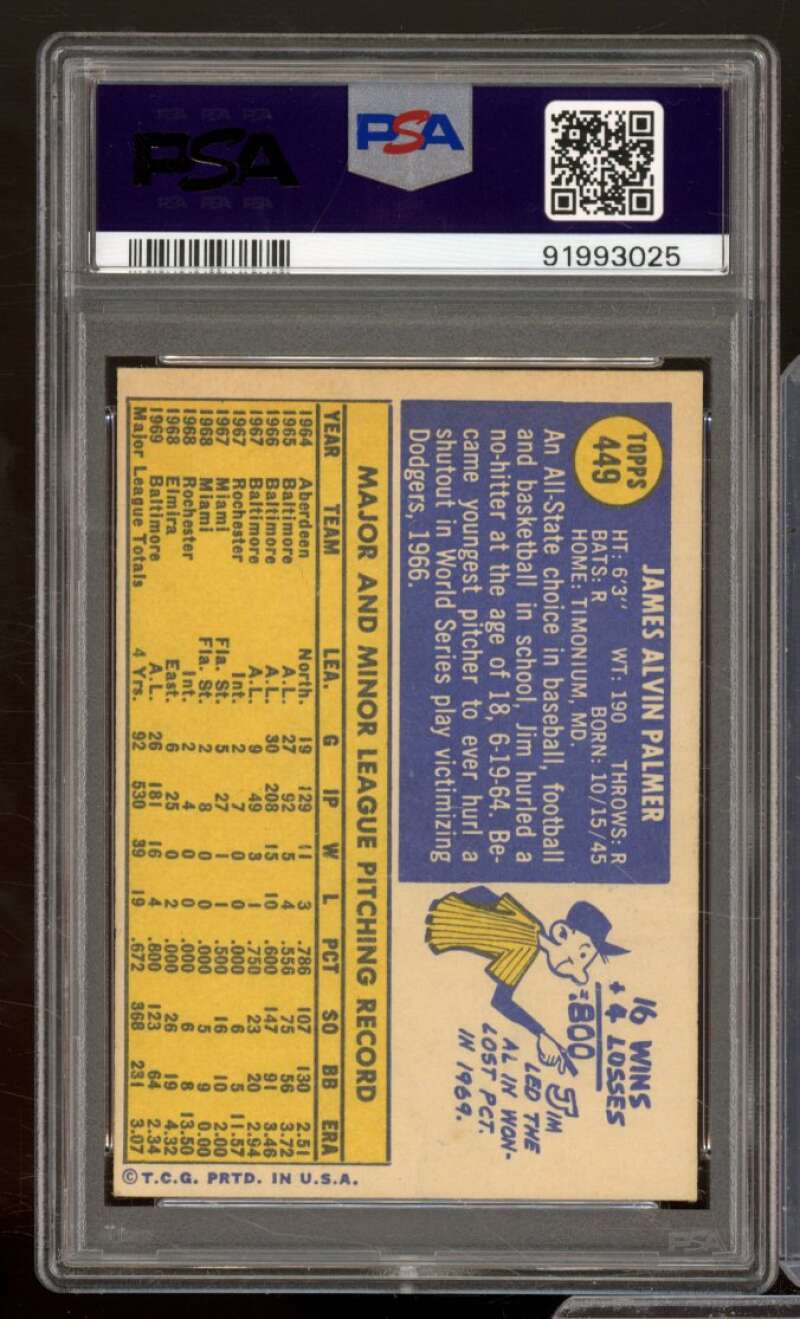 Jim Palmer Card 1970 Topps #449 PSA DNA Authentic Autograph 10 Image 2