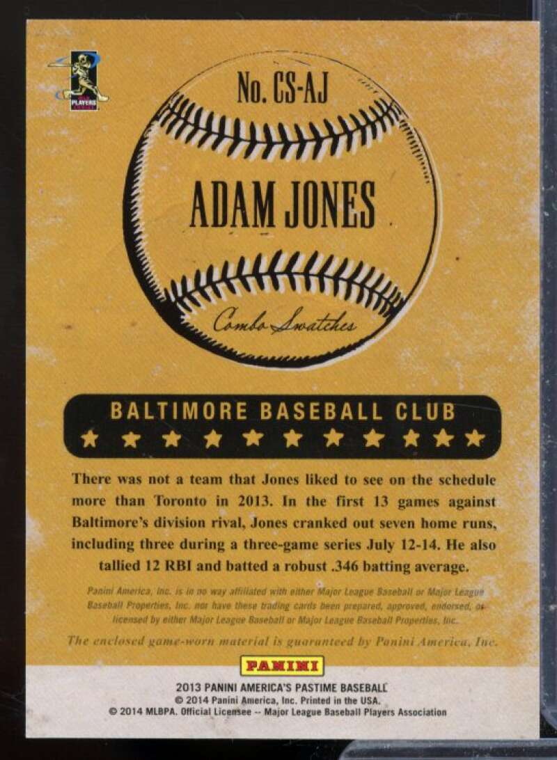 Adam Jones Card 2013 Panini America's Pastime Combo Swatches #13  Image 2