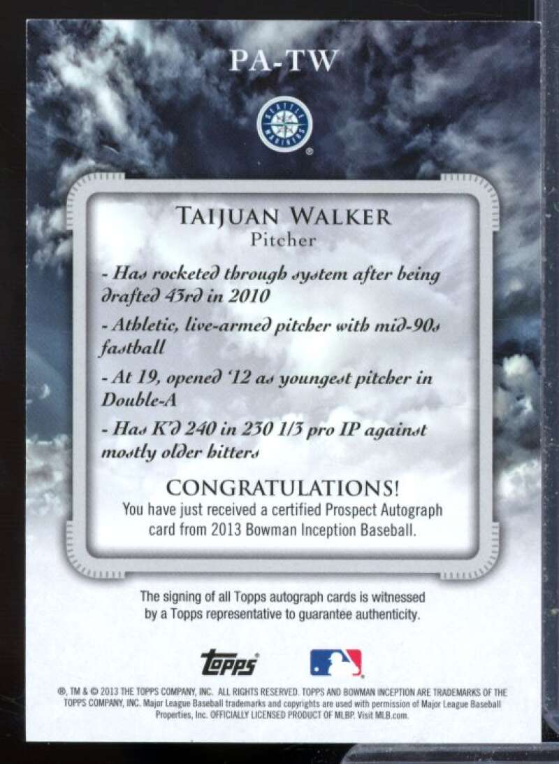 Taijuan Walker Card 2013 Bowman Inception Prospect Autographs Blue #TW  Image 2