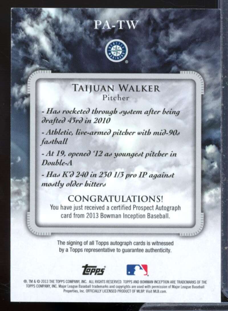 Taijuan Walker Card 2013 Bowman Inception Prospect Autographs Blue #TW  Image 2