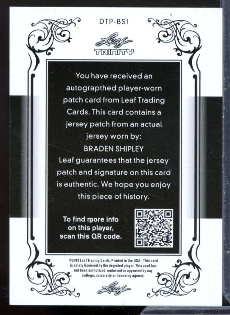 Braden Shipley Rookie Card 2013 Leaf Trinity Jumbo Patches Red #DTPBS1  Image 2