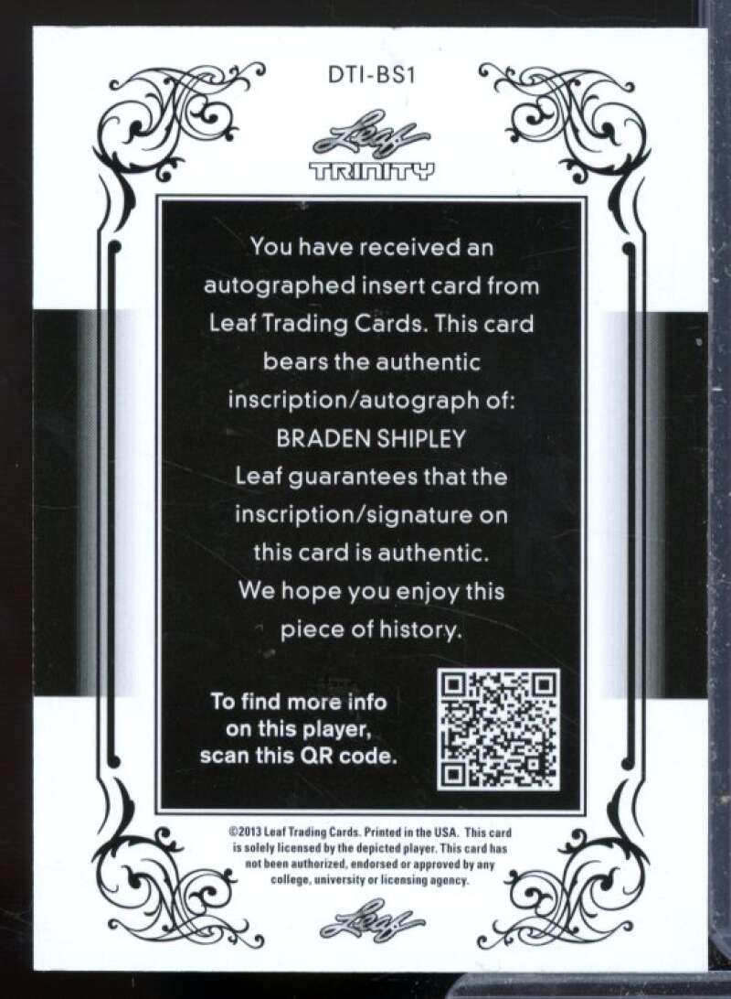 Braden Shipley Rookie Card 2013 Leaf Trinity Inscriptions Gold #DTIBS1  Image 2