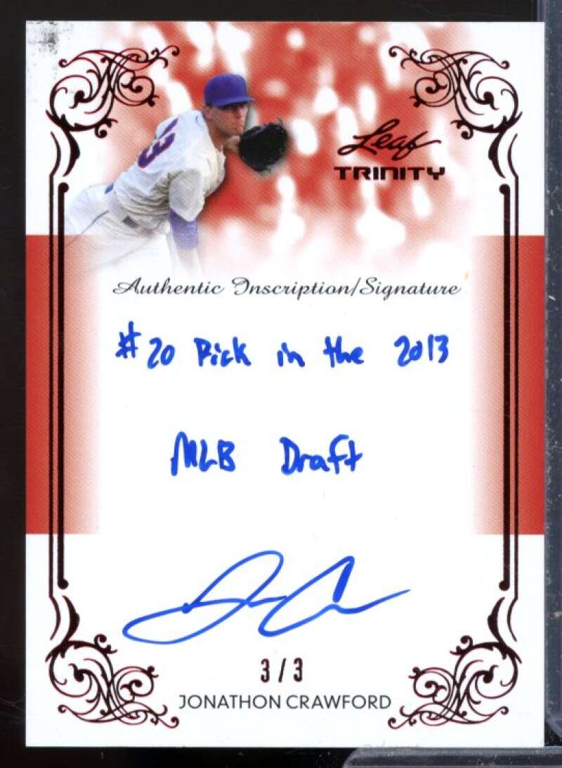 Jonathon Crawford Rookie Card 2013 Leaf Trinity Inscriptions Red #DTIJC1  Image 1
