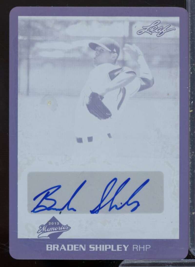 Braden Shipley Rookie 2013 Leaf Memories Autographs Printing Plates Black #BS1  Image 1