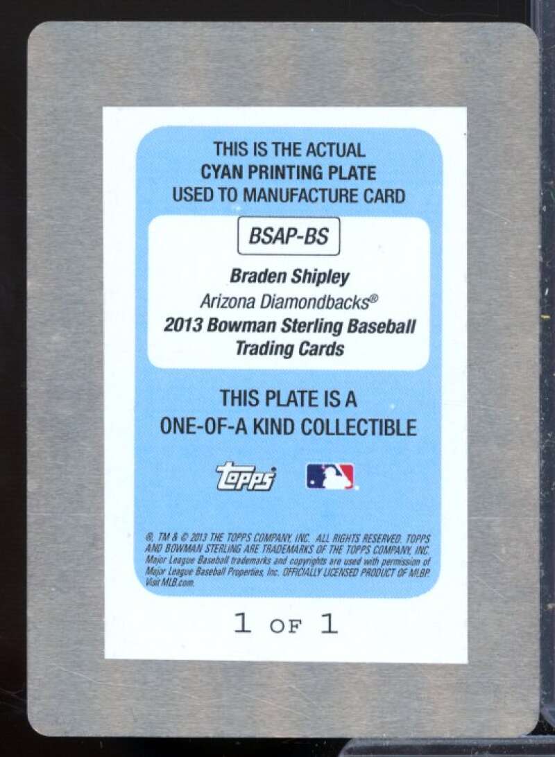 Braden Shipley 2013 Bowman Sterling Prospect Autograph Printing Plates Cyan #BS  Image 2