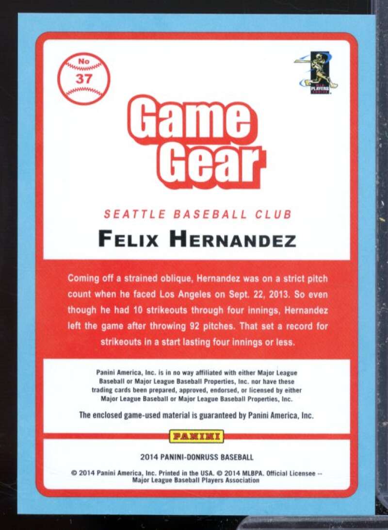 Felix Hernandez Card 2014 Donruss Game Gear #37  Image 2
