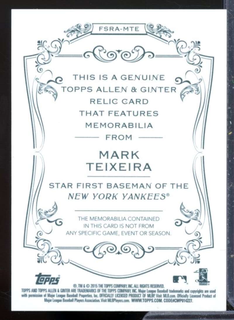 Mark Teixeira A Card 2015 Topps Allen and Ginter Relics #FSRAMTE  Image 2