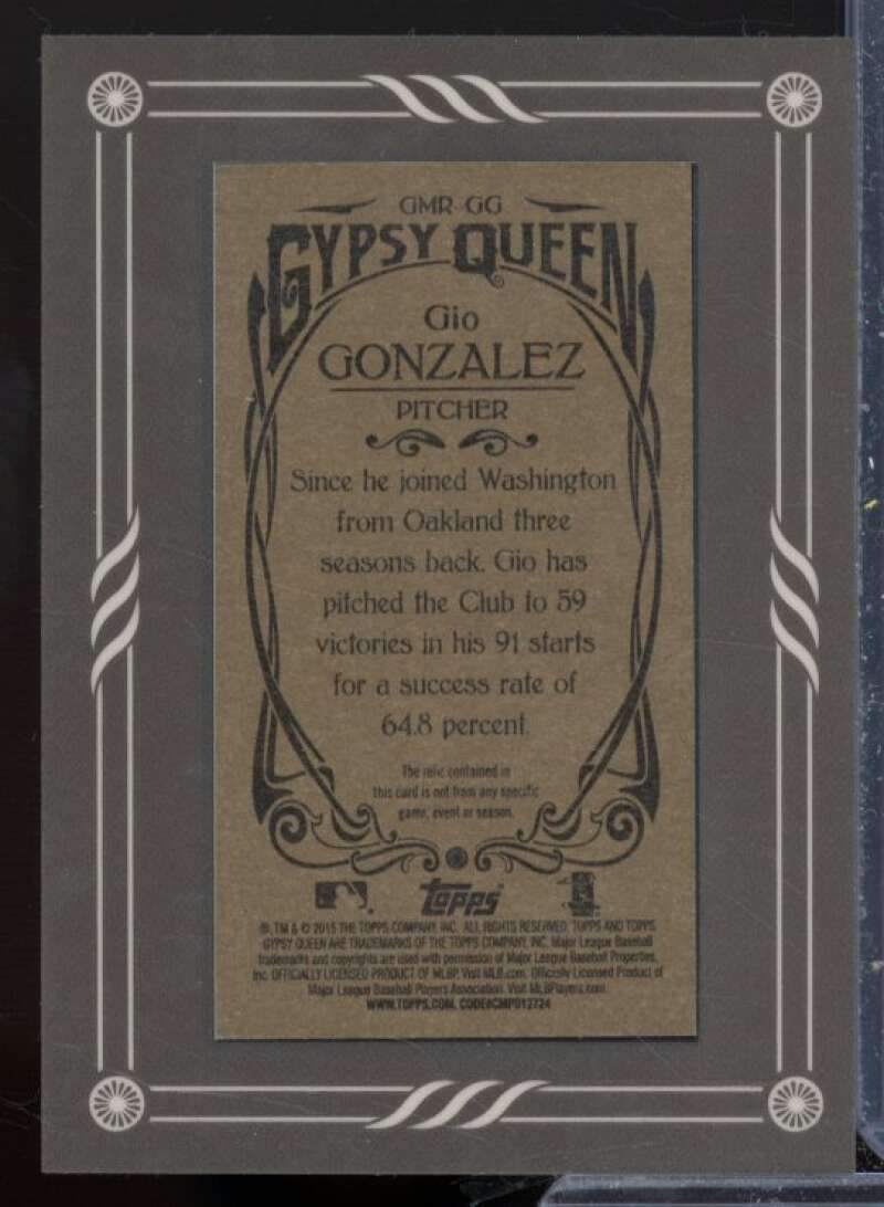 Gio Gonzalez Card 2015 Topps Gypsy Queen Framed Mini Relics #GMRGG  Image 2
