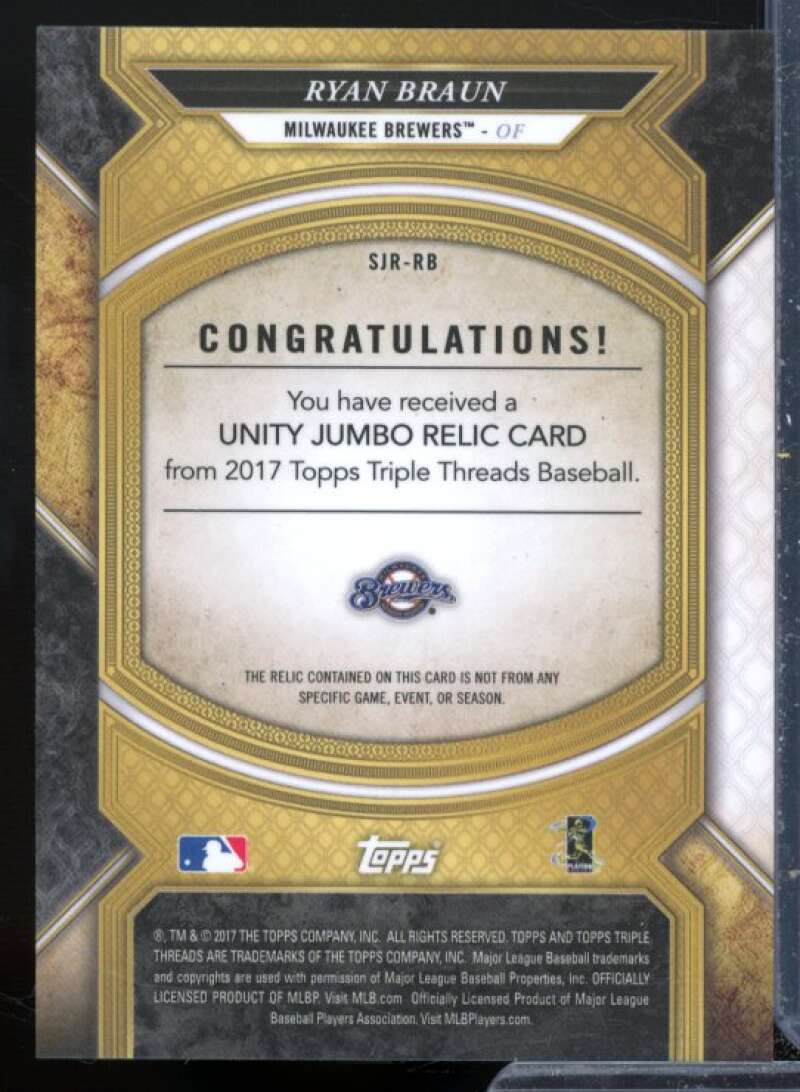 Ryan Braun Card 2017 Topps Triple Threads Unity Jumbo Relics Silver #SJRRB  Image 2