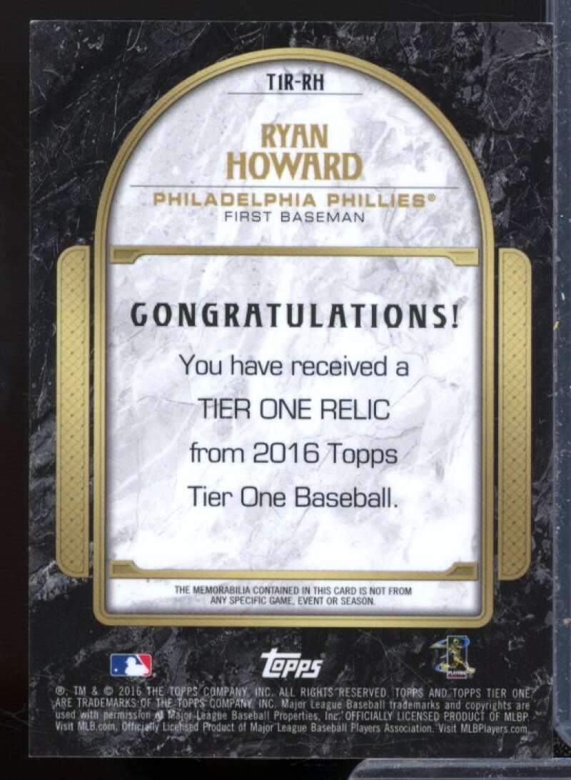 Ryan Howard Card 2016 Topps Tier One Relics #T1RRH  Image 2