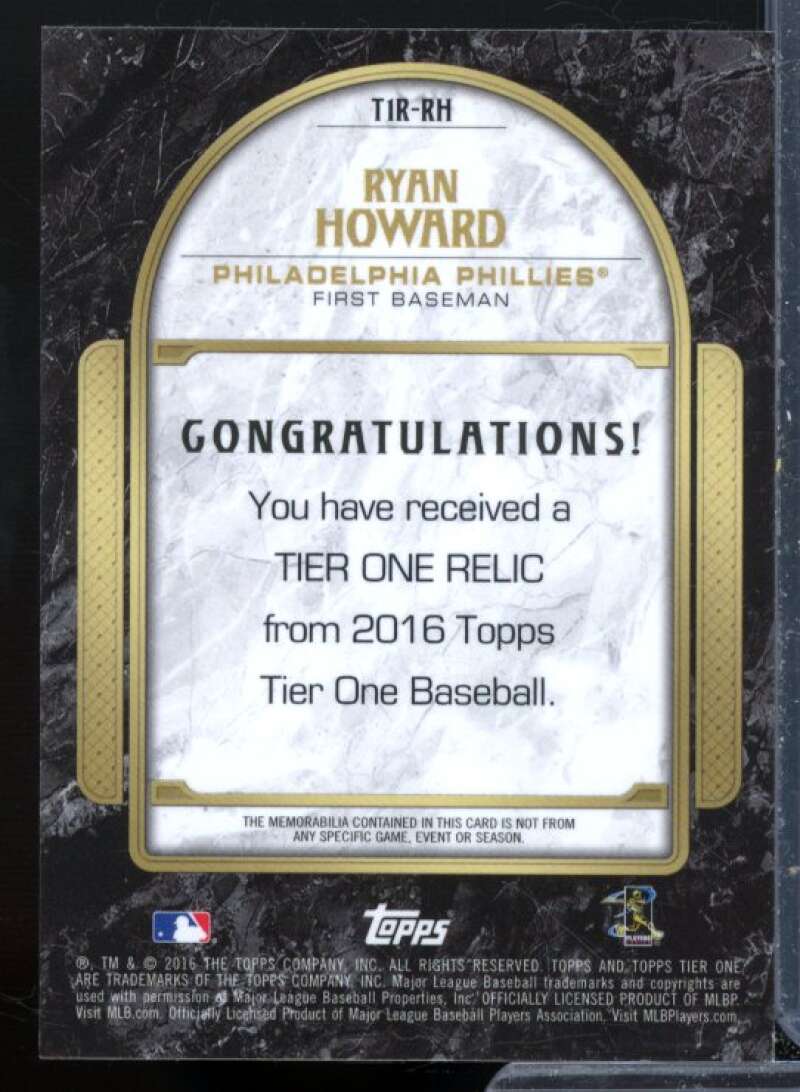 Ryan Howard Card 2016 Topps Tier One Relics #T1RRH  Image 2