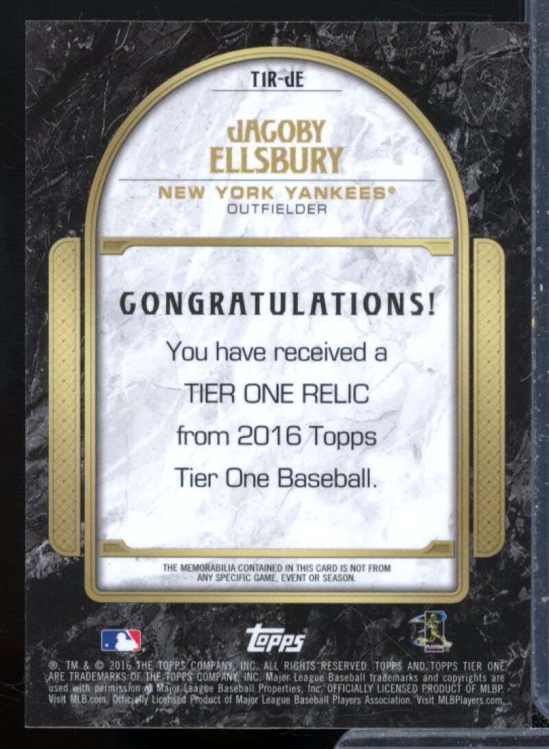 Jacoby Ellsbury Card 2016 Topps Tier One Relics #T1RJE  Image 2