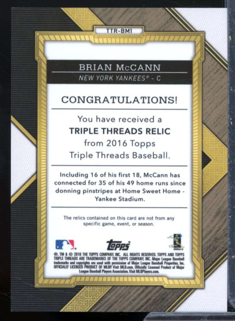Brian McCann Card 2016 Topps Triple Threads Relics Silver #TTRBM1  Image 2