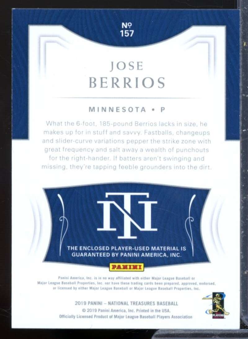 Jose Berrios JSY Card 2019 Panini National Treasures #157  Image 2