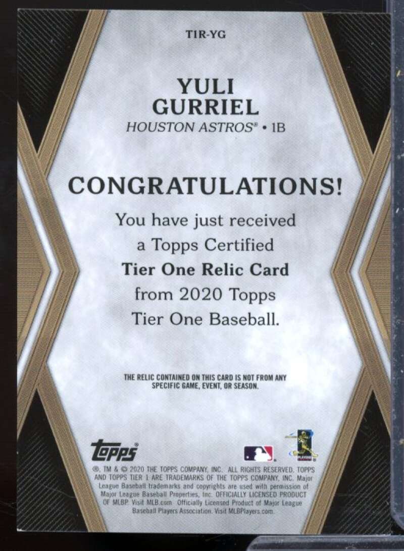 Yuli Gurriel Card 2020 Topps Tier One Relics #T1RYG  Image 2