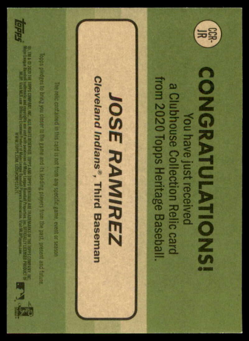 Jose Ramirez Card 2020 Topps Heritage Clubhouse Collection Relics #CCRJR  Image 2