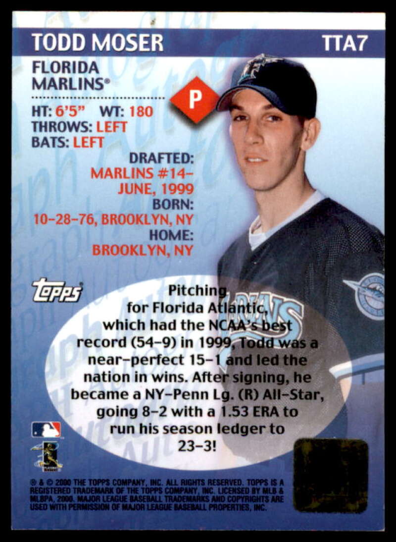 Todd Moser Rookie Card 2000 Topps Traded Autographs #TTA7  Image 2