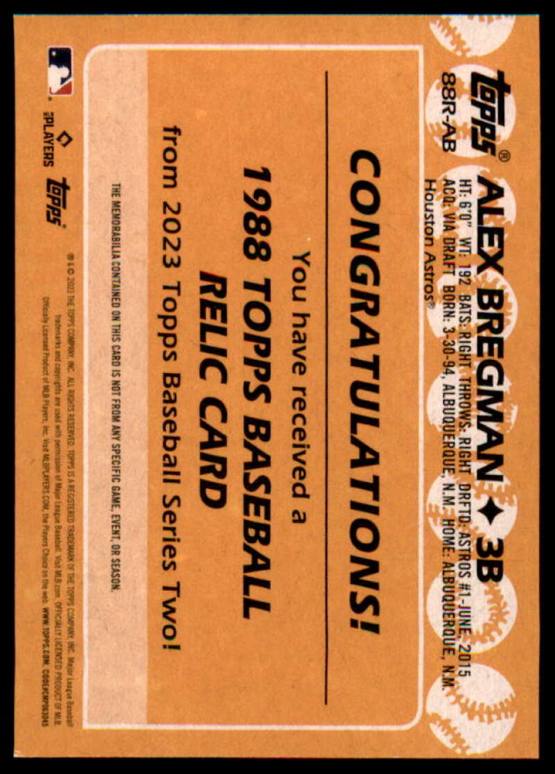 Alex Bregman S2 Card 2023 Topps '88 Topps Relics #88RAB  Image 2