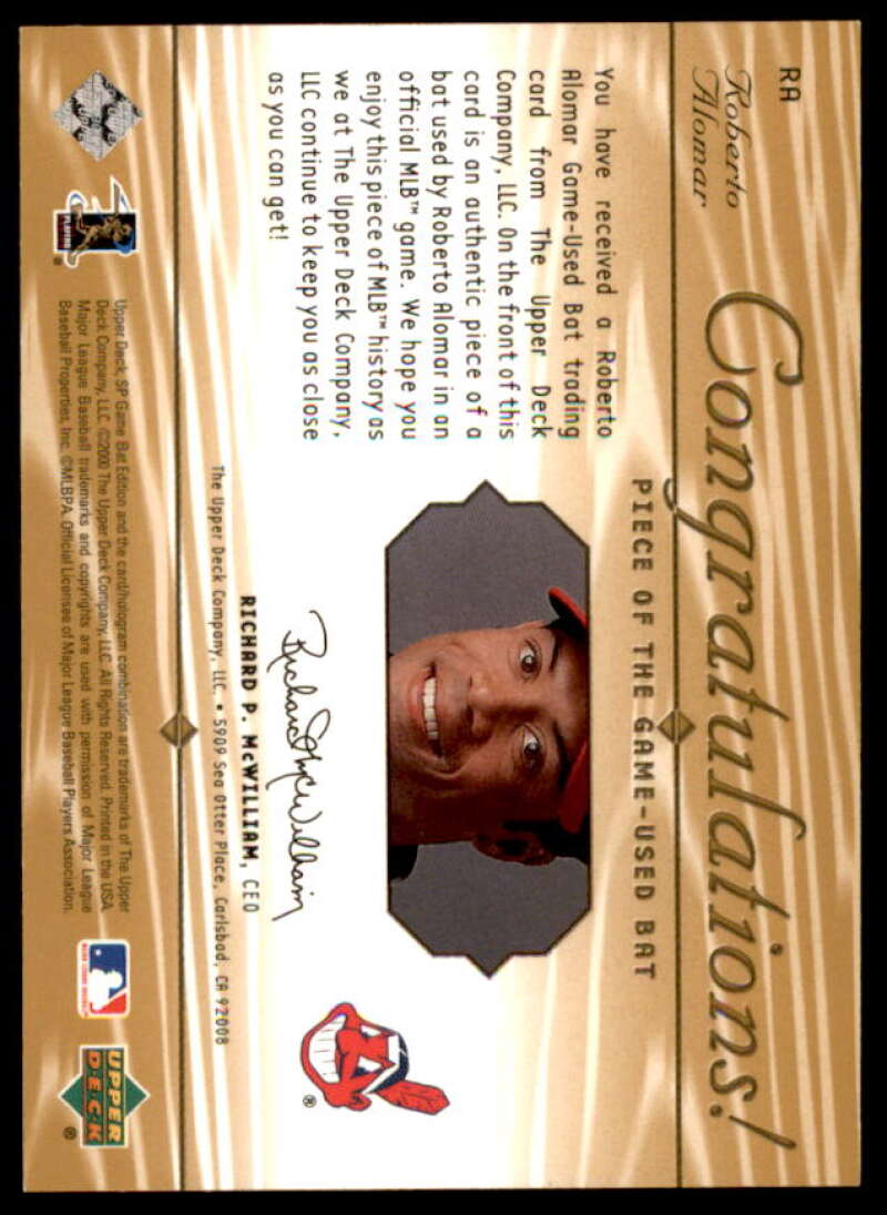 Roberto Alomar Card 2001 SP Game Bat Edition Piece of the Game #RA  Image 2