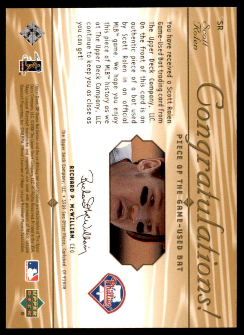 Scott Rolen Card 2001 SP Game Bat Edition Piece of the Game #SR  Image 2