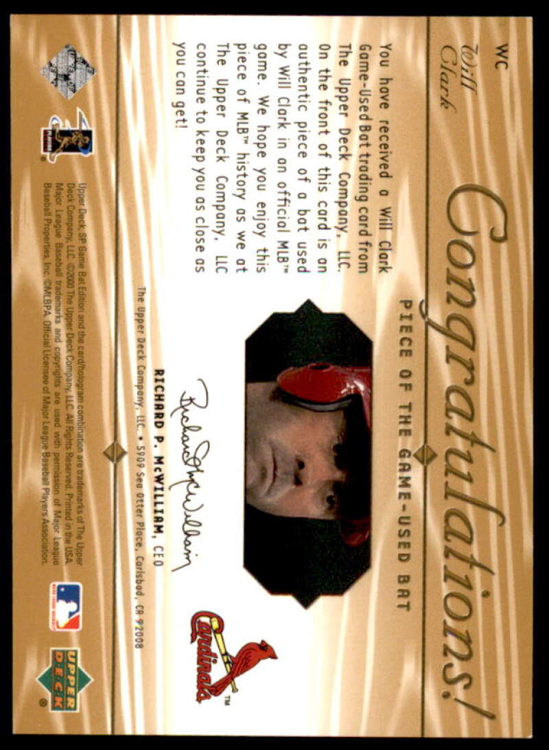 Will Clark Card 2001 SP Game Bat Edition Piece of the Game #WC  Image 2