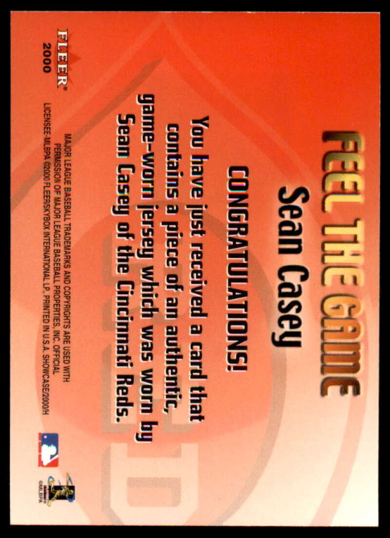 Sean Casey Card 2000 Fleer Showcase Feel the Game #9  Image 2