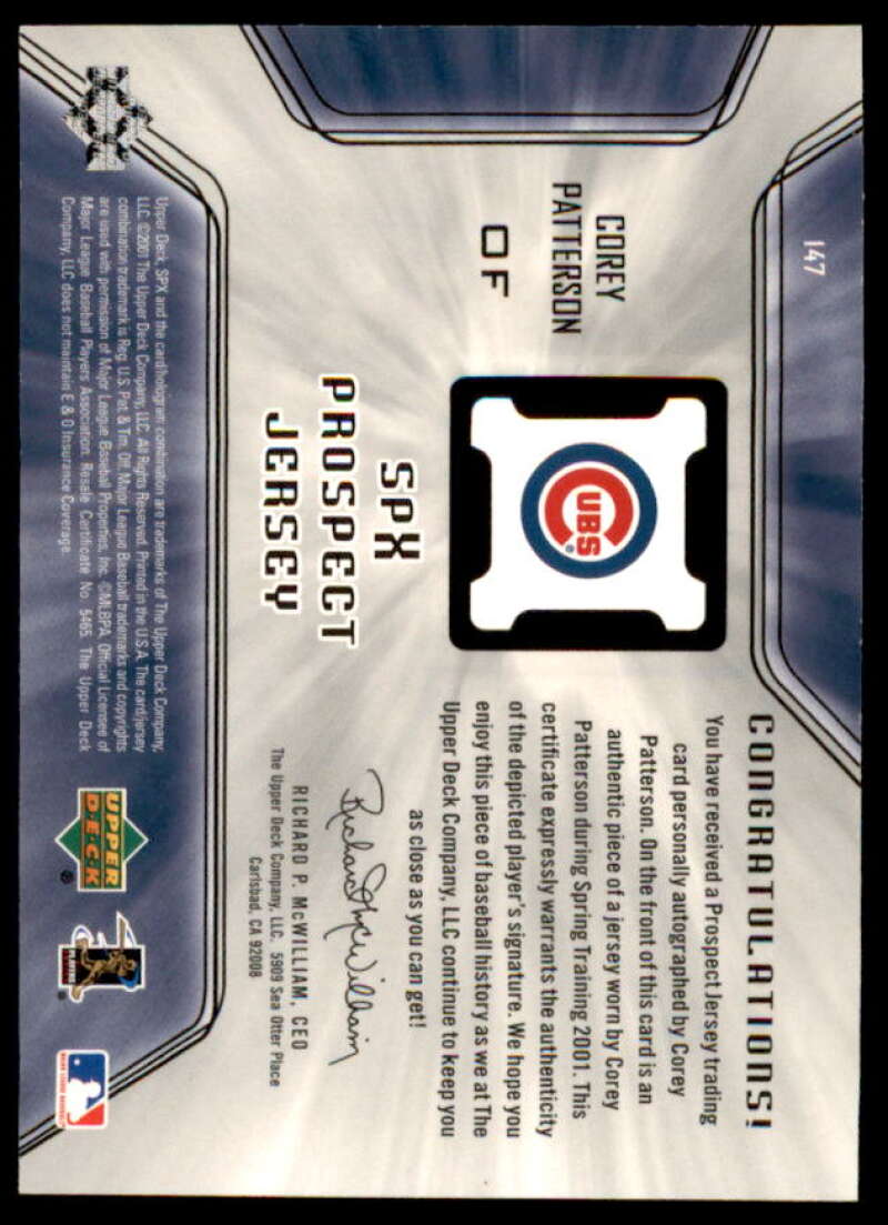 Corey Patterson JSY AU Card 2001 SPx #147  Image 2