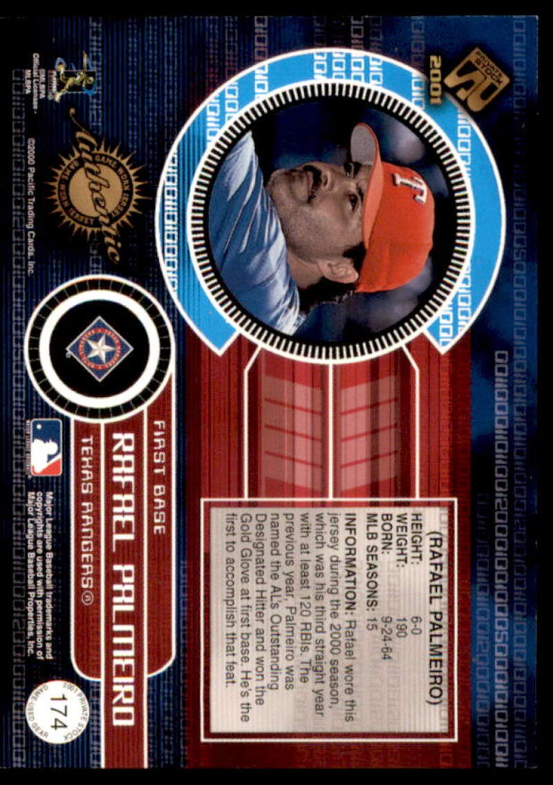 Rafael Palmeiro Jsy Card 2001 Private Stock Game Gear #174  Image 2