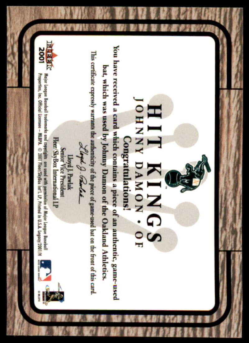 Johnny Damon Card 2001 Fleer Legacy Hit Kings #9  Image 2