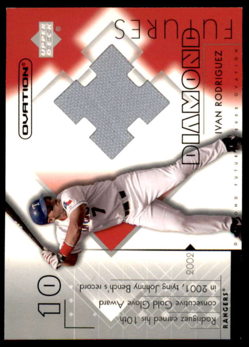 Ivan Rodriguez Card 2002 Upper Deck Ovation Diamond Futures Jerseys #DFIR  Image 1