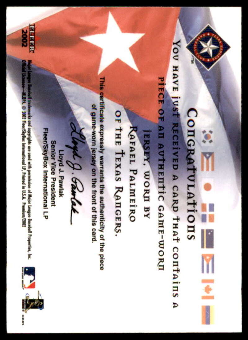 Rafael Palmeiro Jsy Card 2002 Fleer Premium International Pride Game Used #5  Image 2