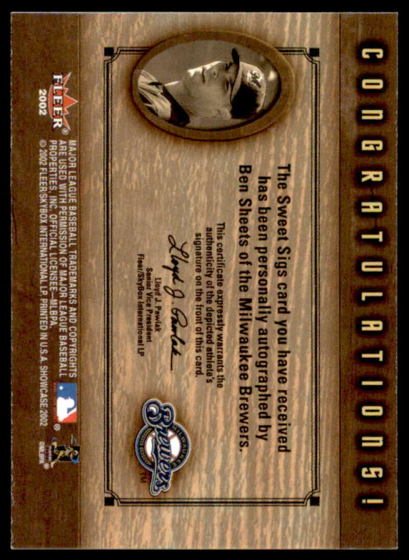 Ben Sheets Card 2002 Fleer Showcase Sweet Sigs Lumber #12  Image 2